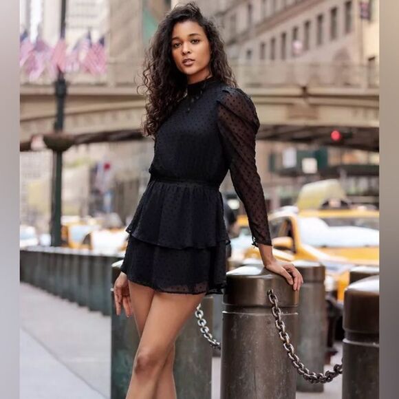 NEW Yumi Kim Black Swiss Dot Lovey Layered Ruffled Skirt Dress S - Picture 2 of 14